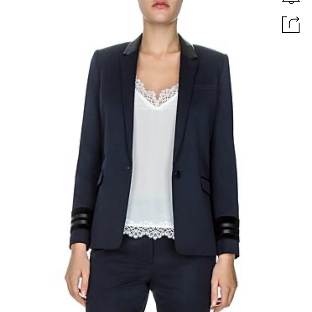 The Kooples Women’s Leather/Velvet Navy Blazer 38